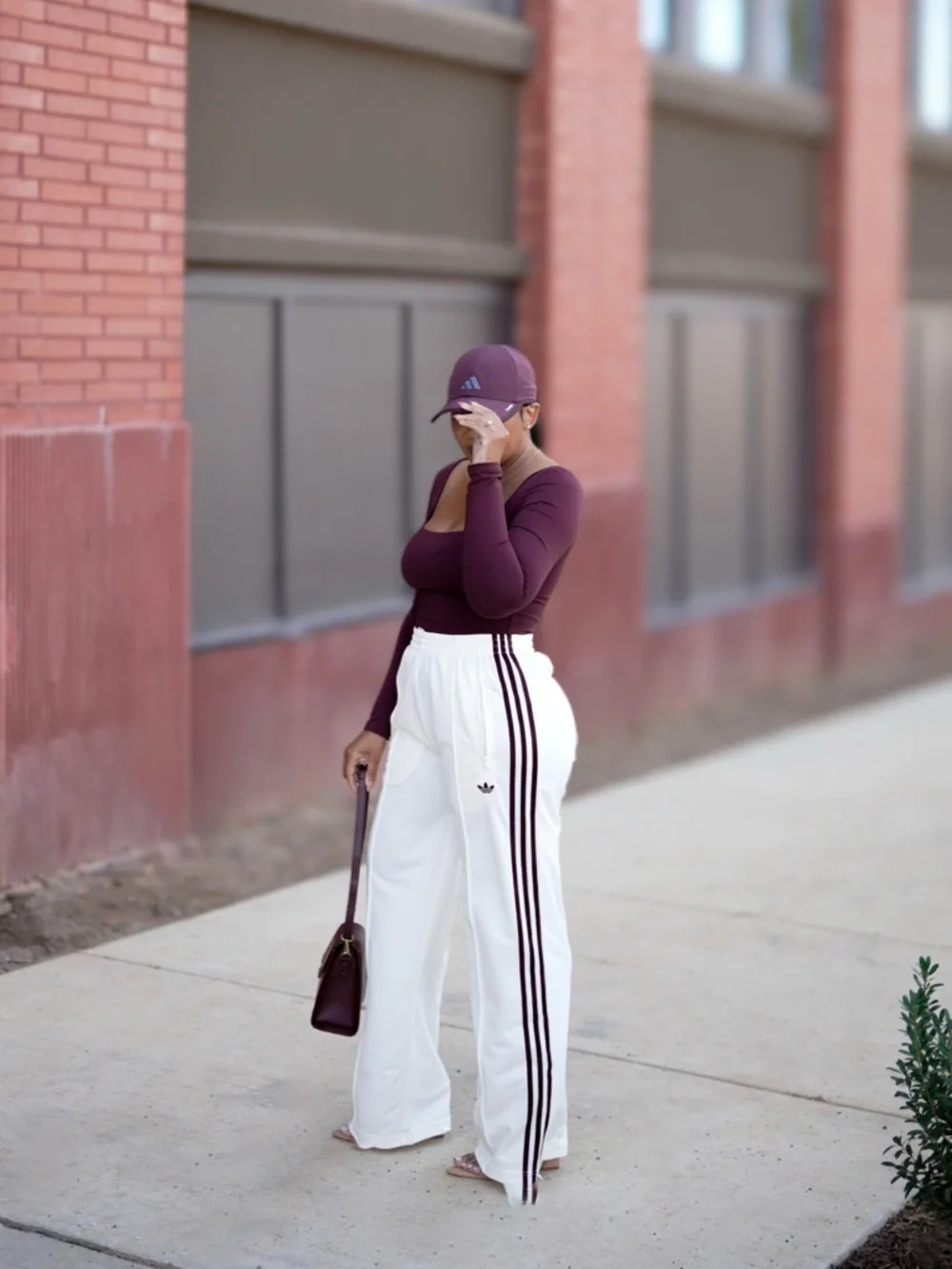Adidas Cream & Burgundy Track Pants | Size Medium | Like New - Picture 2 of 7